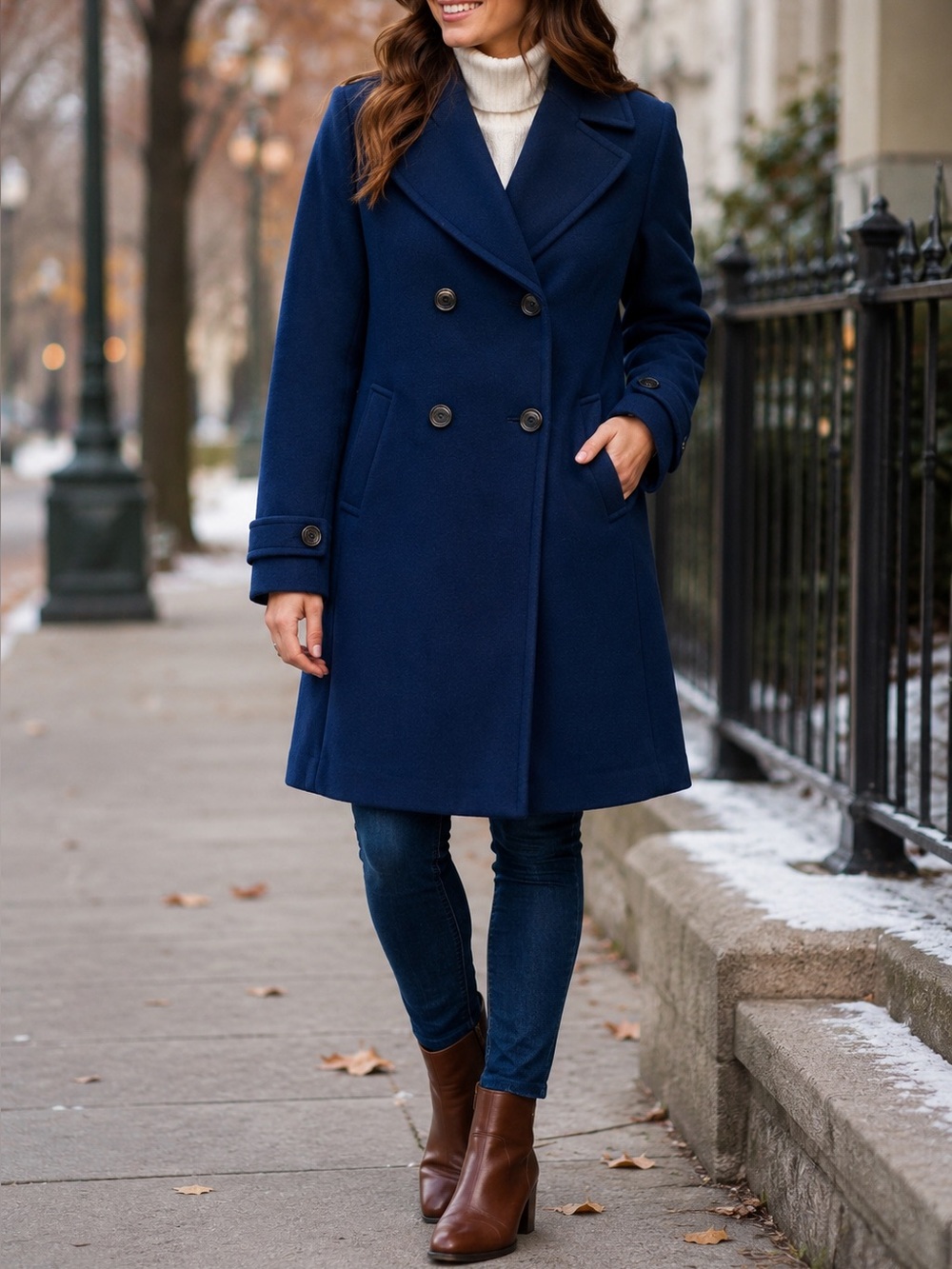 Sam Edelman Women’s Navy Double‑Breasted Wool‑Blend Coat Size 16 Classic Winter